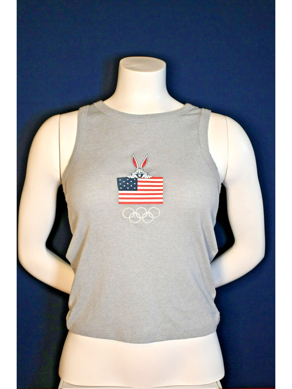 Looney Tunes team USA Bugs Bunny Olympic Ring Ribbed Tank Top Gray Size S